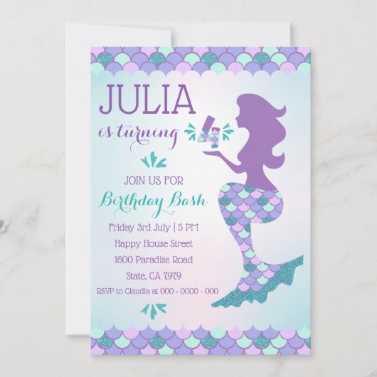 Mermaid Birthday Invitation Mermaid Number 4 Kaart (Voorkant)