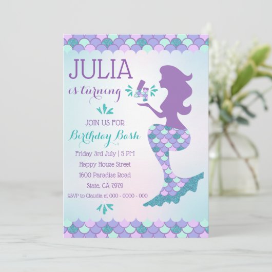Mermaid Birthday Invitation Mermaid Number 4 Kaart (Staand voorkant)