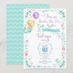 Mermaid Birthday Invitation Mermaid Party Blonde Kaart