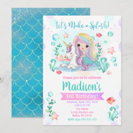 Mermaid Birthday Invitation / Mermaid & Unicorn Kaart