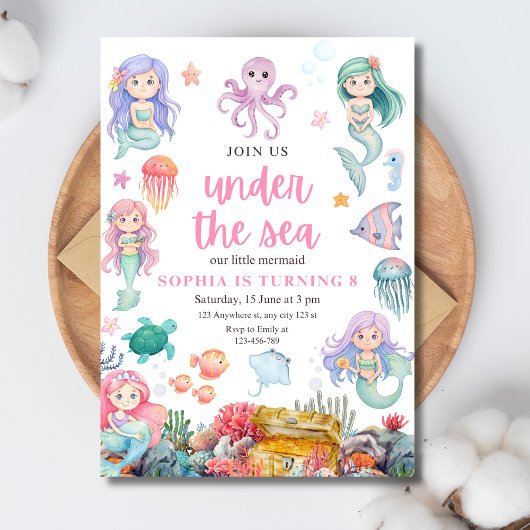 Mermaid Birthday Invitation, onder het Zee Mermaid