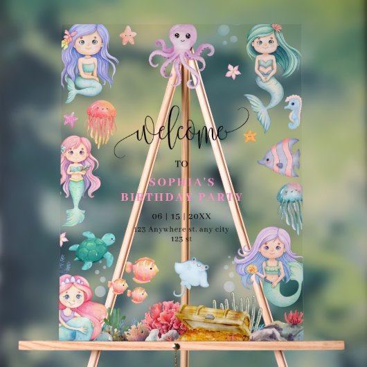 Mermaid Birthday Invitation, onder het Zee Mermaid Acryl Bord (Neutraal)