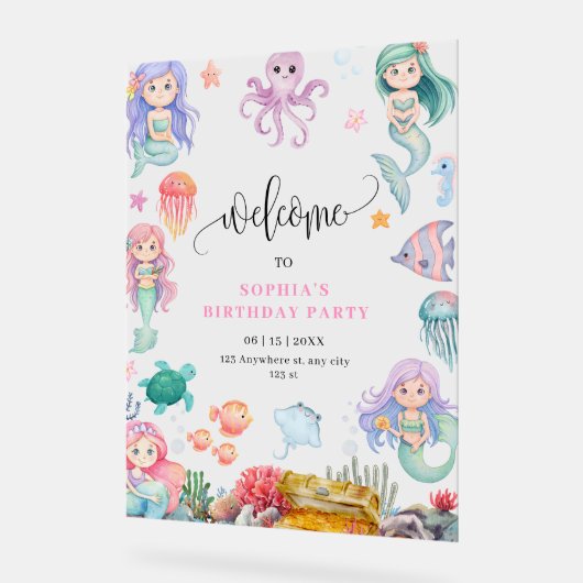 Mermaid Birthday Invitation, onder het Zee Mermaid Acryl Bord (Hoek)