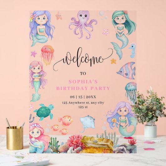 Mermaid Birthday Invitation, onder het Zee Mermaid Acryl Bord (Huwelijk)