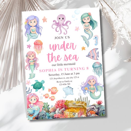 Mermaid Birthday Invitation, onder het Zee Mermaid Kaart