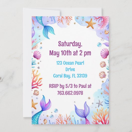 Mermaid Birthday Invitation - Onder het Zee Party Kaart (Achterkant)