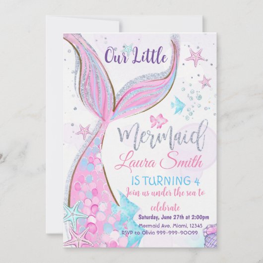 Mermaid Birthday Invitation Party Kaart (Voorkant)