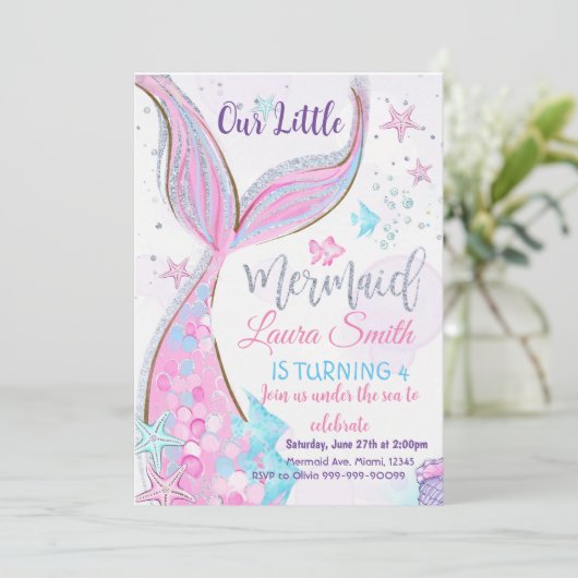 Mermaid Birthday Invitation Party Kaart (Staand voorkant)