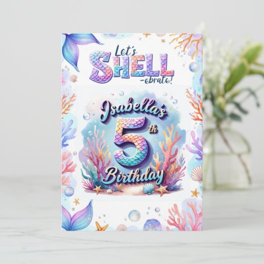 Mermaid Birthday Invitation Personalized  Name Age Kaart (Staand voorkant)