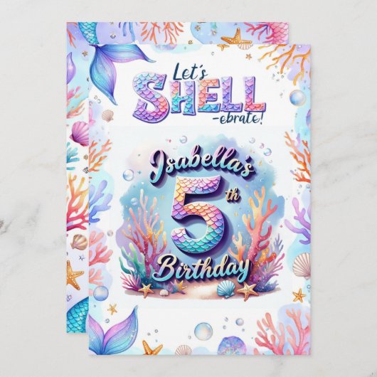 Mermaid Birthday Invitation Personalized Name Age Kaart (Voorkant / Achterkant)