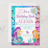 Mermaid Birthday Invitation, Pool party Invitation Kaart (Voorkant)