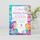 Mermaid Birthday Invitation, Pool party Invitation Kaart (Staand voorkant)