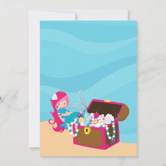 Mermaid Birthday Invitation, Pool party Invitation Kaart (Achterkant)