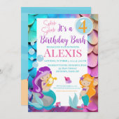 Mermaid Birthday Invitation, Pool party Invitation Kaart (Voorkant / Achterkant)