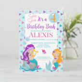 Mermaid Birthday Invitation, Pool party Invitation Kaart (Staand voorkant)