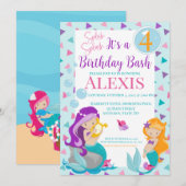 Mermaid Birthday Invitation, Pool party Invitation Kaart (Voorkant / Achterkant)