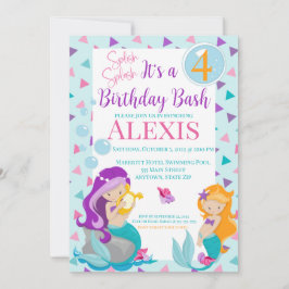 Mermaid Birthday Invitation, Pool party Invitation Kaart