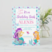 Mermaid Birthday Invitation, Pool party Kaart (Staand voorkant)