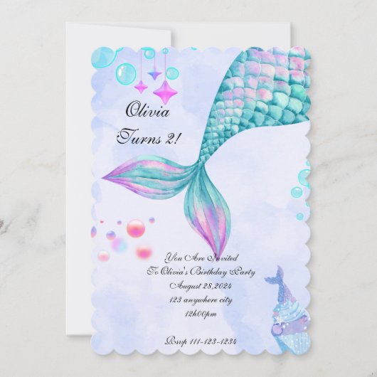 Mermaid Birthday Invitation Save The Date (Voorkant)