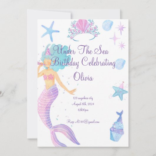 Mermaid Birthday Invitation Save The Date (Voorkant)