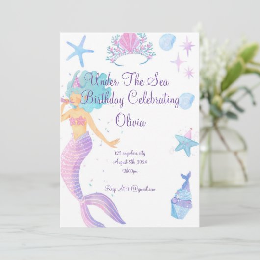 Mermaid Birthday Invitation Save The Date (Staand voorkant)