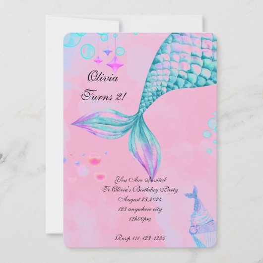 Mermaid Birthday Invitation Save The Date (Voorkant)