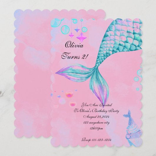 Mermaid Birthday Invitation Save The Date (Voorkant / Achterkant)
