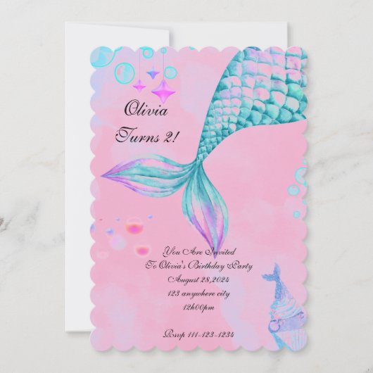 Mermaid Birthday Invitation Save The Date (Voorkant)