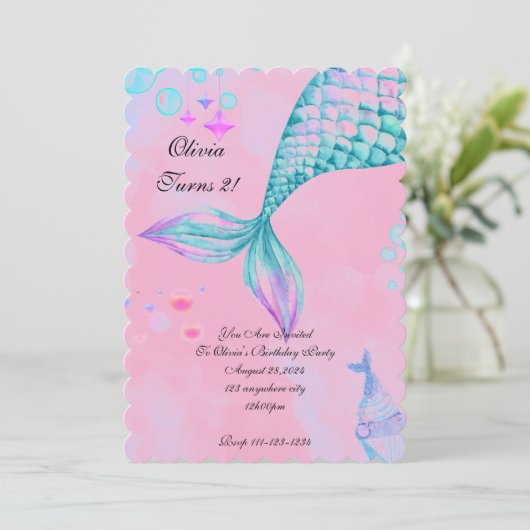Mermaid Birthday Invitation Save The Date (Staand voorkant)
