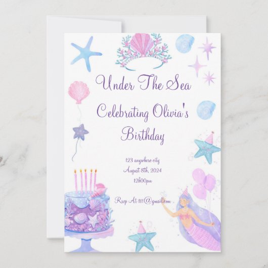 Mermaid Birthday Invitation Save The Date (Voorkant)