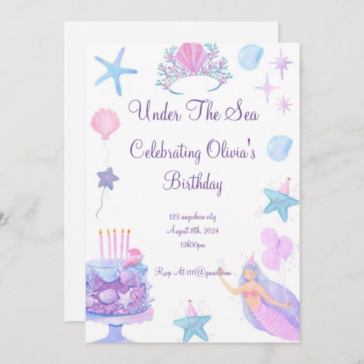 Mermaid Birthday Invitation Save The Date (Voorkant / Achterkant)