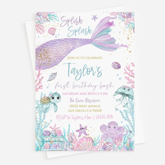 Mermaid Birthday Invitation Sjabloon. Bewerkbare I Kaart