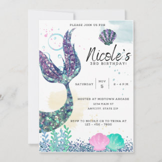 Mermaid Birthday Invitation Sjabloon Kaart