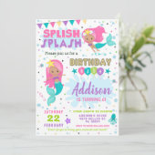 Mermaid Birthday Invitation Splish Splash Invite Kaart (Staand voorkant)