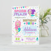Mermaid Birthday Invitation Splish Splash Invite Kaart (Staand voorkant)
