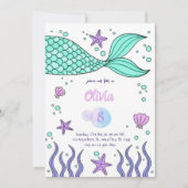 Mermaid Birthday invitation template tail invite Kaart (Voorkant)