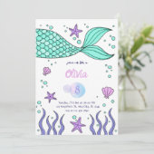 Mermaid Birthday invitation template tail invite Kaart (Staand voorkant)