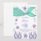 Mermaid Birthday invitation template tail invite Kaart (Voorkant / Achterkant)