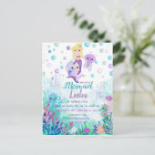 Mermaid Birthday Invitation under the zee party Uitnodiging Briefkaart (Staand voorkant)