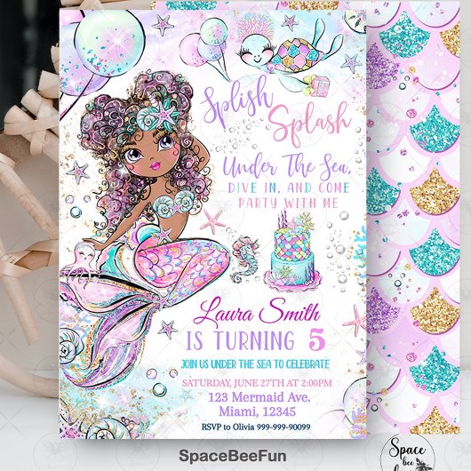 Mermaid Birthday Invitation Unicorn Black Mermaid Kaart