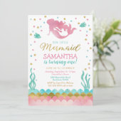 Mermaid Birthday Invitation, Waterverf Zeemeermin Kaart (Staand voorkant)