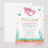 Mermaid Birthday Invitation, Waterverf Zeemeermin Kaart (Voorkant / Achterkant)