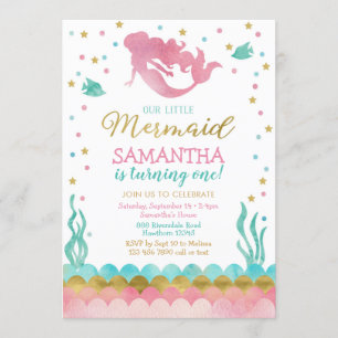 Mermaid Birthday Invitation, Waterverf Zeemeermin Kaart