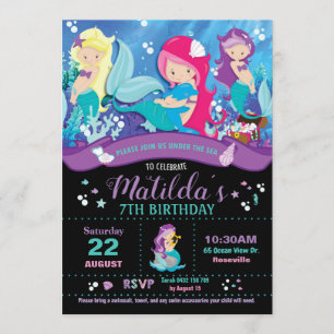 Mermaid Birthday Invitations Girls Party Kaart