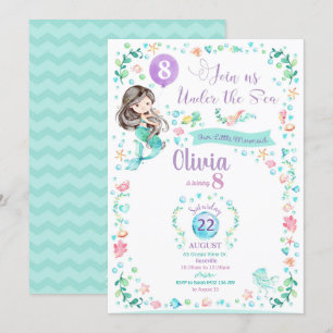 Mermaid Birthday Invitations Mermaid Party Girls Kaart