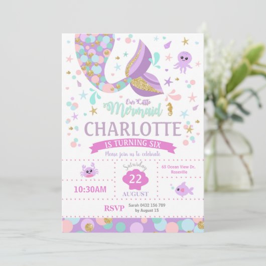 Mermaid Birthday Invitations Mermaid Pool Party Kaart (Staand voorkant)