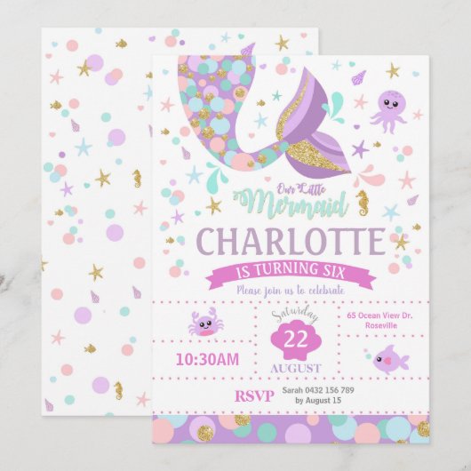 Mermaid Birthday Invitations Mermaid Pool Party Kaart (Voorkant / Achterkant)