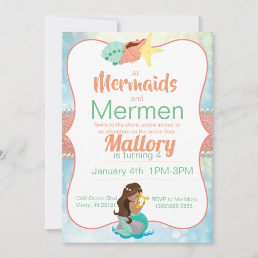 Mermaid Birthday Invite Kaart (Voorkant)