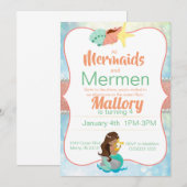Mermaid Birthday Invite Kaart (Voorkant / Achterkant)