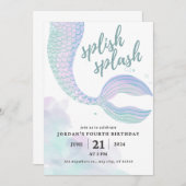 Mermaid Birthday Invite Kaart (Voorkant / Achterkant)
